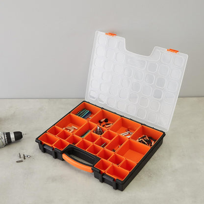 Amazon Basics 19-Removable Compartment Organizer, Black, Orange, 16.5 x 13.2 x 2.4 inches
