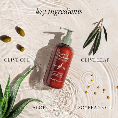 SIMPLY ORGANIC Frizz Control Hair Shampoo Scalp Wash Made in Italy, All Natural Cruelty Free Hair Care for Women & Men with Aloe Leaf Juice & Olive Leaf Extract, 251ml/8.5floz, ANTI-FRIZZ