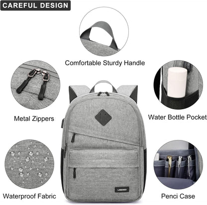 Backpack for School, Teen Backpack, Computer Bag with 2 Compartments, Ergonomic Shoulder Straps, 15.6 Inch Laptop Sleeve, Book Mochilas - Grey