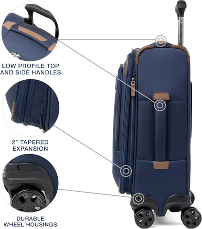 Travelpro Crew Classic Lightweight Softside Expandable Carry on Luggage, 8 Wheel Spinner Suitcase, Men and Women, Compact Carry On 20-Inch, Patriot Blue