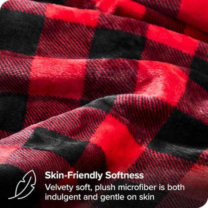 Bare Home Fleece Blanket - King Size - Ultra-Soft Lightweight for Bed, Sofa, and Couch - Luxury Microplush - Cozy Warm Blanket (King, Buffalo Plaid - Red/Black)