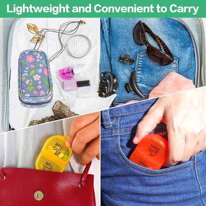 Serfeymi Weekly Travel Pill Organizer 2 Times A Day AM PM Upgraded Rainbow Pill Box 7 Day with Portable Zipper PU Leather Pill Case, Medicine Organizer for Pills, Vitamins, Fish Oils - Floral 02
