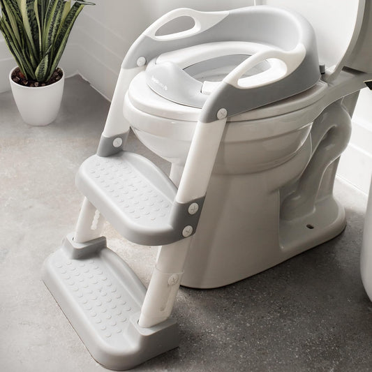 Jool Baby Potty Training Seat with 2 Step Ladder for Toddlers - Soft Cushioned Seat & Splash Guard, Adjustable Height (Gray)