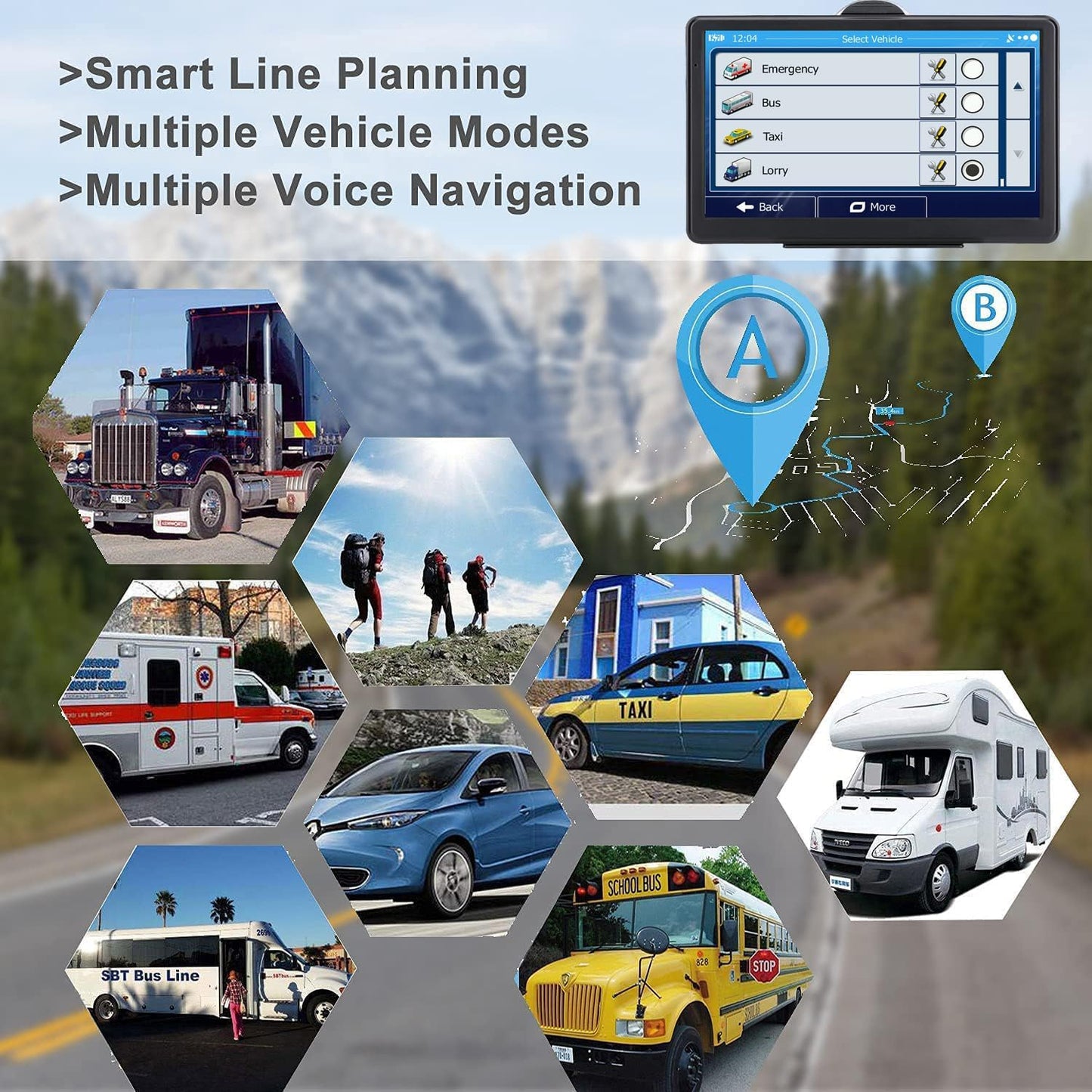 Car GPS Navigation, 2025 Map 7 inch Touch Screen Car GPS, Voice Turn Direction Guidance, Support Speed and Red Light Warning, Install The Latest Map of The United States (Free Update Lifetime Map)