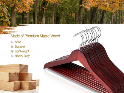 StorageWorks Wooden Hangers 20 Pack, Wood Coat Hanger for Coats, Shirts, Jackets, Pants, Suits, Dark Cherry Color