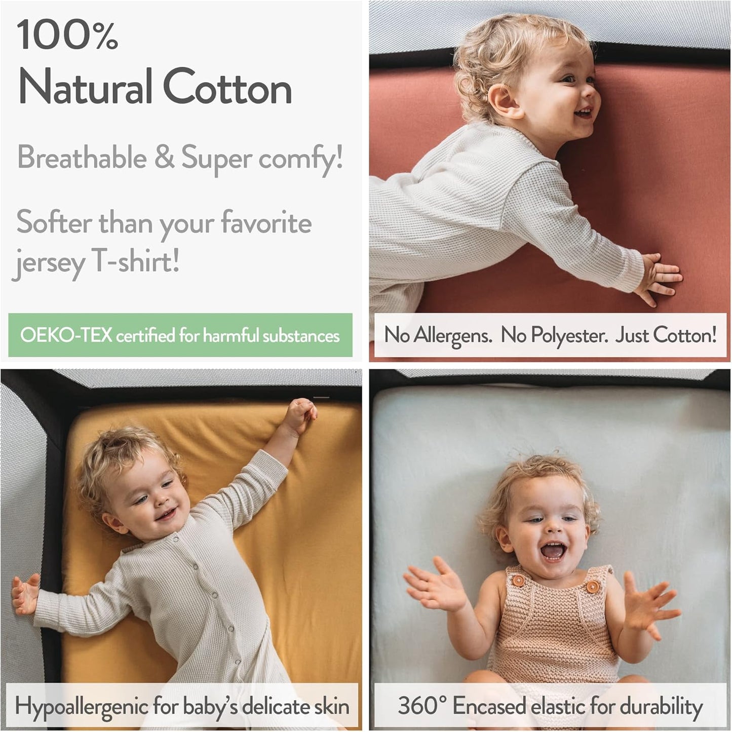 Travel Crib Fitted Sheets for Baby Bjorn, Guava Lotus Travel Crib and 24 x 42 Inch Travel Light Playard Mattress – Snuggly Soft 100% Jersey Cotton – Beige + Rusty Brown – 2 Pack