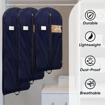 BALEINE 5PK Heavy Duty Garment Bag with Shoe Storage Travel Bag for Dresses, Suit, Coats Travel Essential (43", Blue)