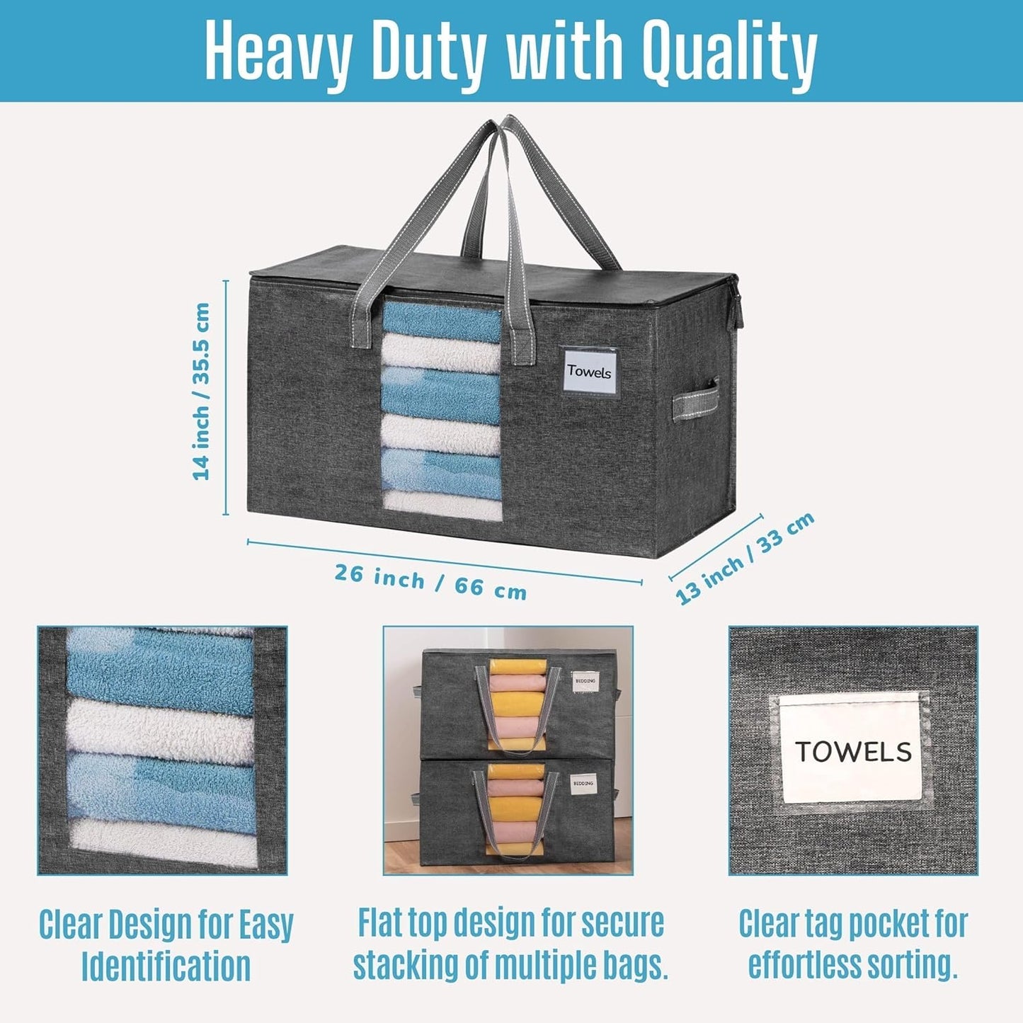 VENO 2 Pack Moving Bags, Comforter and Blanket Storage Bags for Closet, Moving Boxes, Boxes with Lids Alternative, College Dorm Packing Supplies, Foldable Heavy-Duty Tote with Window (Gray, 2 Pack)