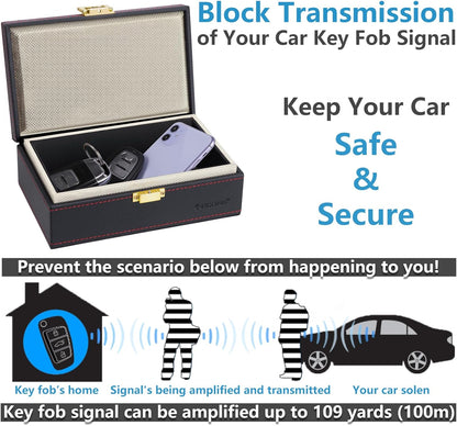 TICONN Faraday Box, Car Key Fob Protector, PU Leather Signal Blocker for Keyless Fob, RFID Signal Blocking Pouch Cage (Black Slim)