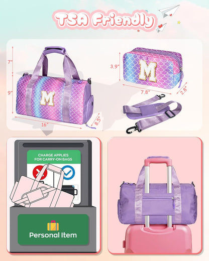 Christmas Gifts for Kids-Girl Gym Bag with Shoe Compartment, Kid Personalized Weekender Overnight Bags, Initial Travel Tote with Makeup Pouch, Graduation Gift for Girls (Letter Y)