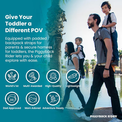 Piggyback Scout Standing Toddler Carrier Backpack - 2-Piece Bundle for Hiking & Travel with Secure Child Safety Harness Included - for Ages 2-4 (Under 50 lbs) - No Accessories Included