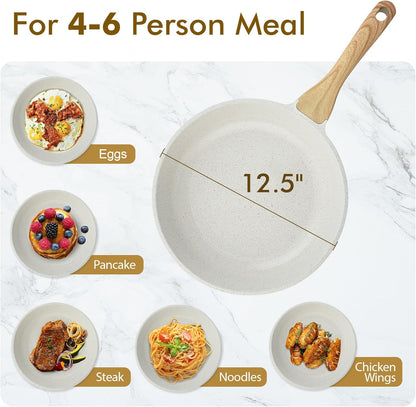 SENSARTE Nonstick Ceramic Frying Pan Skillet, 12.5 Inch Omelet Pan, Healthy Non Toxic Chef Pan, Induction Compatible Egg Pan with Heat Resistant Handle, PFAS-Free, White