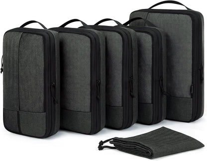 BAGSMART Compression Packing Cubes for Travel, 6 Set Packing Cubes for Carry on Suitcases, Compression Travel Cubes & Suitcase Organizer for Packing with Shoe Bag Black