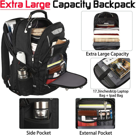 18.4 Laptop Backpack for Men, 55L-60L Extra Large Gaming Laptops Backpack with USB Charger Port, TSA Friendly Flight Approved RFID Anti-theft Pocket, Water Resistant Suiltable for Travel Business Work
