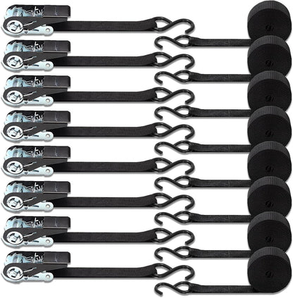 XSTRAP STANDARD Ratchet Tie Down Straps 8PK 1'' x 10 ft - 900 LB Break Strength Cargo Straps for Moving Appliances, Lawn Equipment, Motorcycle (Black)