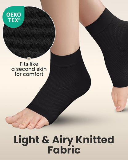 KEMFORD Ankle Compression Sleeve - Plantar Fasciitis Braces - Open Toe Compression Socks for Swelling, Sprain, Neuropathy, Foot Arch Support for Men and Women - 15-20mmhg, M, Black