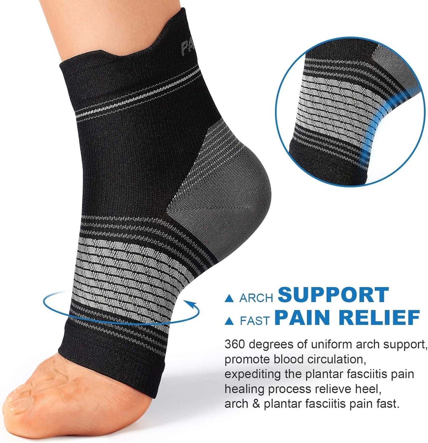 Plantar Fasciitis Sock (6 Pairs) for Men and Women, Compression Foot Sleeves with Arch and Ankle Support (Black, Nude, Navy, Medium)
