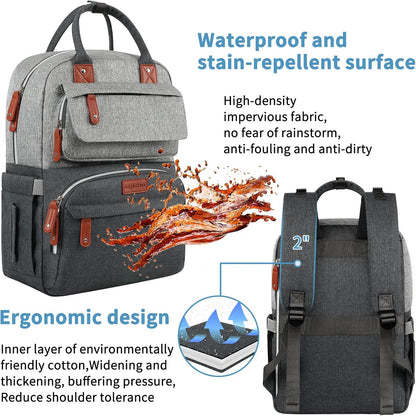 Diaper Bag Backpack, Baby Bag for Boys Girls, Large Diaper Backpack Travel Diaper Bags with Insulated Pockets Baby Registry Search Shower Gifts Newborn Essentials for Mom Dad, Waterproof Grey