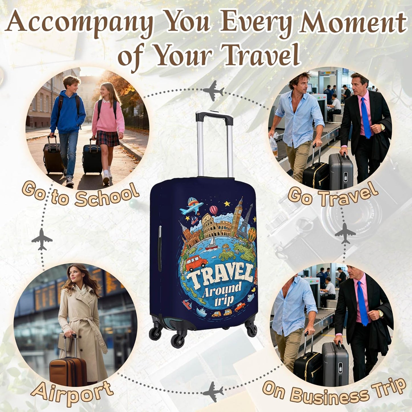 Luggage Cover, Travel Suitcase Covers, Elastic Suitcase Protective Cover, Scratchproof Luggage Protector, Washable Dustproof Trolley Case Protector Fit 22-28 Inch (word, M（22-24inch suitcase）)