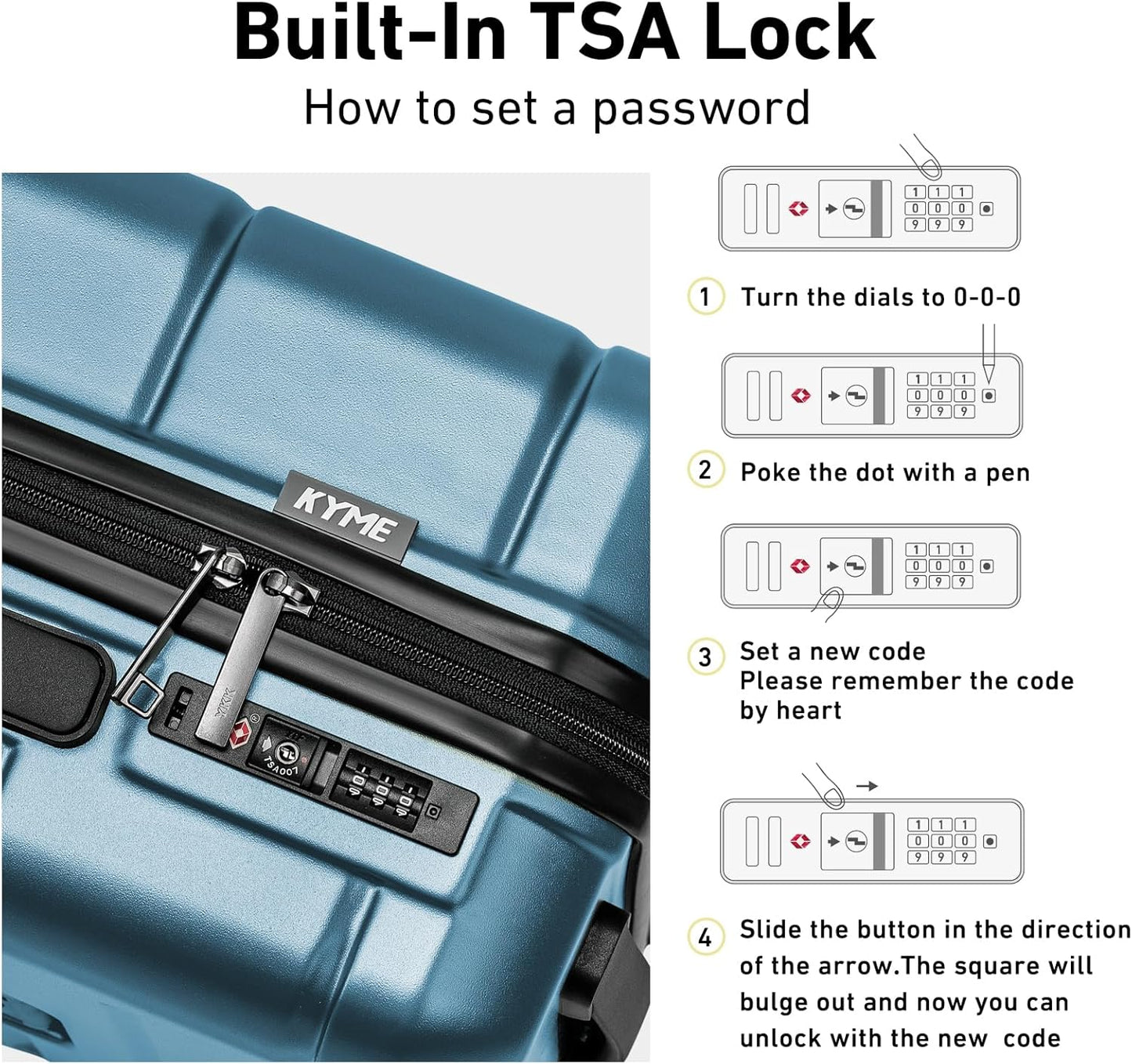 KYME Luggage Sets 2 Piece Hardshell 22"/26" Suitcase with Spinner Wheels Hardside Suitcases Sets with TSA Lock Lightweight Travel Luggage Set with Cup Holder for Women Men Blue