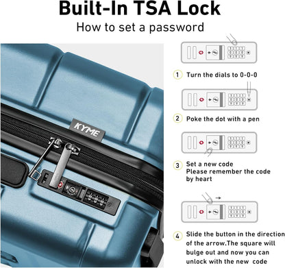 KYME Luggage Sets 2 Piece Hardshell 22"/26" Suitcase with Spinner Wheels Hardside Suitcases Sets with TSA Lock Lightweight Travel Luggage Set with Cup Holder for Women Men Blue