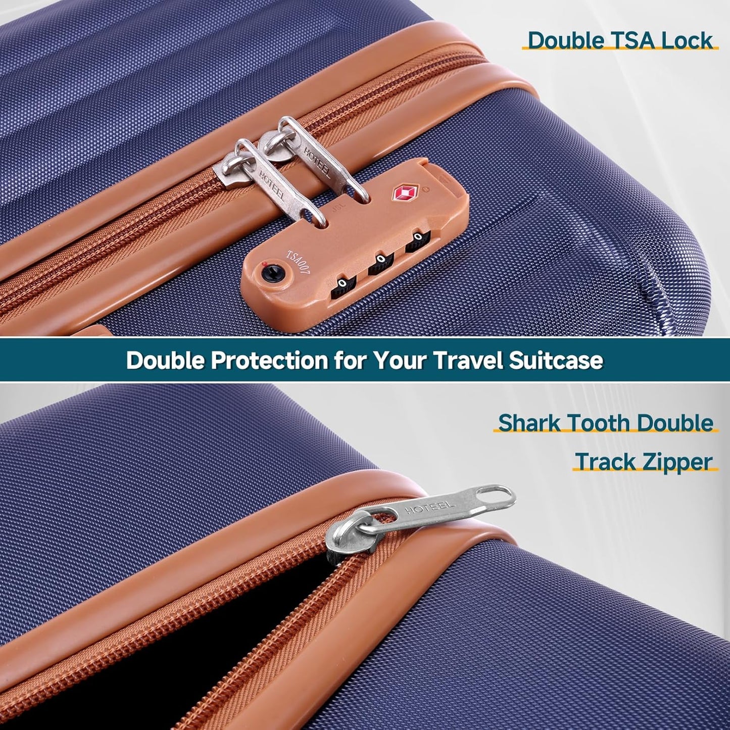 Hoteel 20Inch Luggage 3-piece Set, 360° Universal Suitcases with Wheels Hard Shell Suitcase with TSA Lock, Including Waterproof Luggage Bag, Travel Maletas for Men and Women,Blue