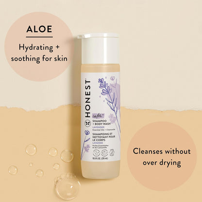 The Honest Company 2-in-1 Cleansing Shampoo + Body Wash | Gentle for Baby | Naturally Derived, Tear-free, Hypoallergenic | Lavender Calm, 10 fl oz