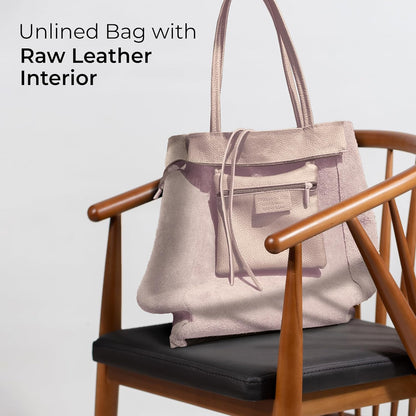 Italian Calf Leather Tote for Women with Zipper, Inner Pocket & Flat Base | Soft Unlined Shopper for Work & Travel
