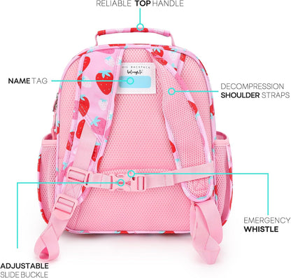 mibasies Toddler Backpack for Girls 2-4: Cute Kids Backpacks for Girls - Preschool Kindergarten Backpack - Assorted Strawberry Pink