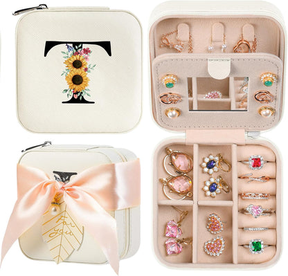 AYGXU Travel Jewelry Box for Women and Girls - Small Case With Initial A-Z - Teacher Gifts