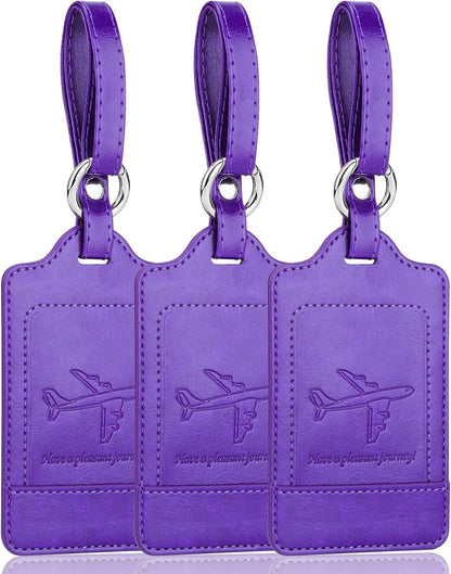 Teskyer Luggage Tags, 3 Pack Premium PU Leather Luggage Tags Privacy Protection Travel Bag Labels Suitcase Tags