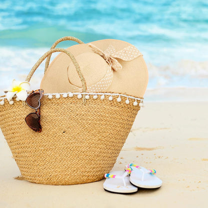DRESHOW Beach Hats for Women Big Straw Wide Brim Summer Hat Floppy Foldable Roll up Cap Sun Hat UPF 50+