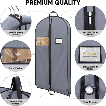 BALEINE 5PK Heavy Duty Garment Bag with Shoe Storage Travel Bag for Dresses, Suit, Coats Travel Essential (54", Grey)