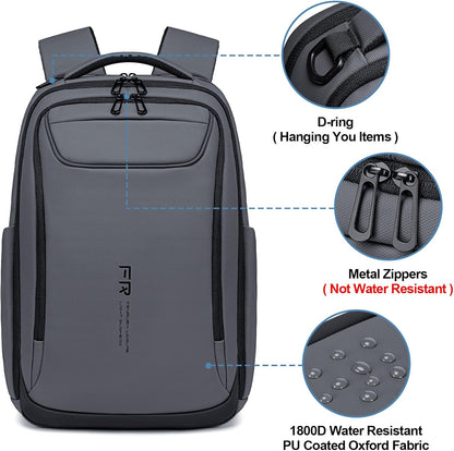 FENRUIEN Work Backpack for Men,Water Resistant Smart Backpack with USB Charging Port,Grey Laptop Bag 15.6 Inch