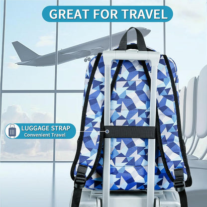 Della Gao College Laptop Backpack with Pencil Case, Digital Check Pattern Travel Backpack for Men, Waterproof Computer Back Pack for Travel, Business, Work, College (Blue-RH, 15.6 Inch)