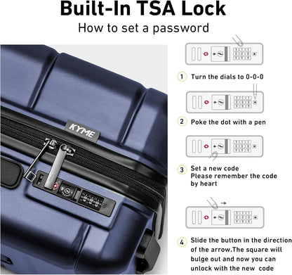KYME Luggage Sets 2 Piece Hardshell 22"/26" Suitcase with Spinner Wheels Hardside Suitcases Sets with TSA Lock Lightweight Travel Luggage Set with Cup Holder for Women Men Navy