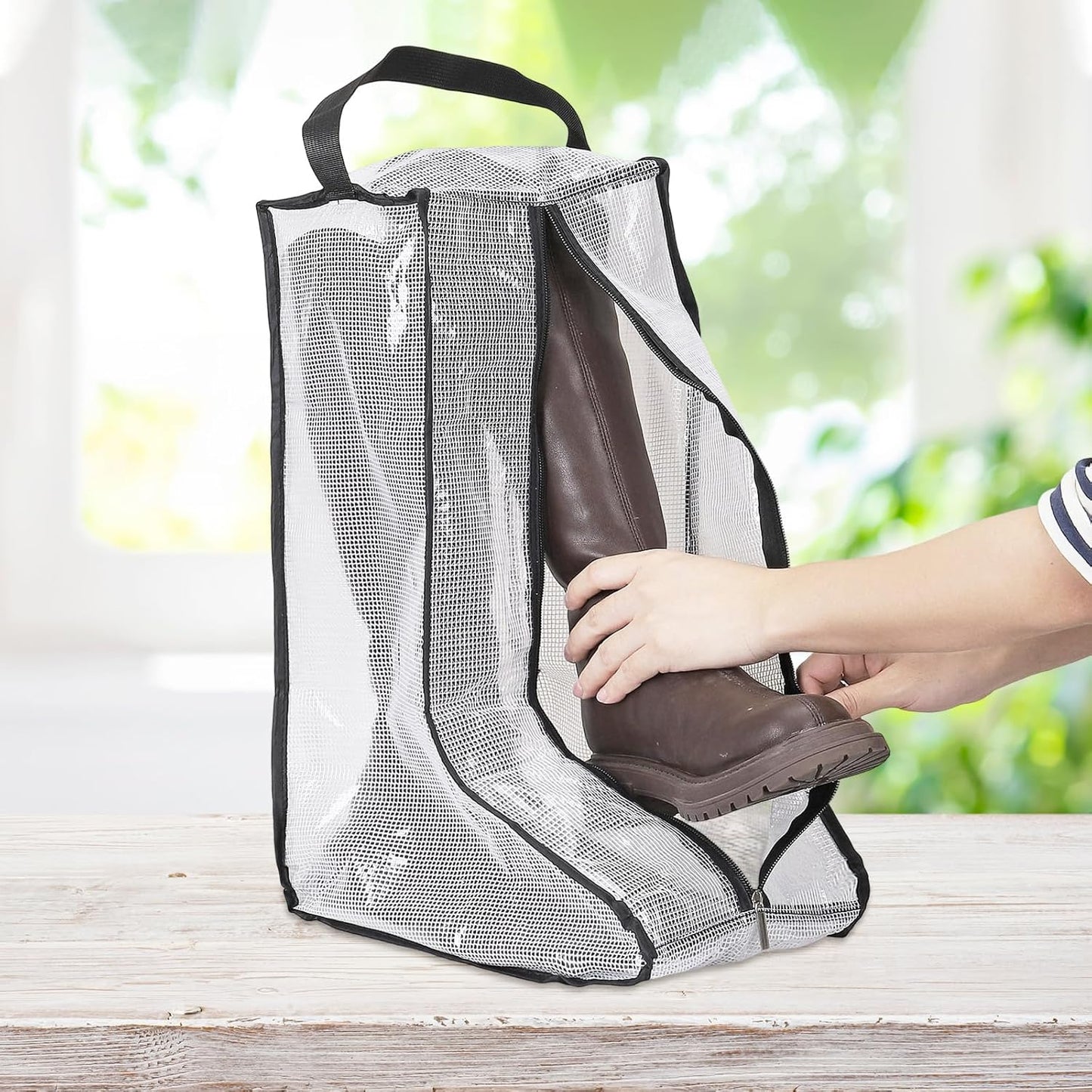 Boot Storage Bags [2PCS] - Plastic Tall Boot Carry Bags Clear Shoe Bags with Handle for Travel & Daily Use - [White, Black] Waterproof & DustProof Boot Bags for Cowboy Boots