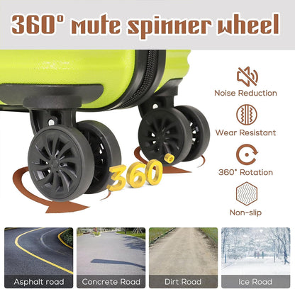 Carry on luggage 20 In suitcase with Spinner Wheels ABS & PC Hardside Luggage（Lime）
