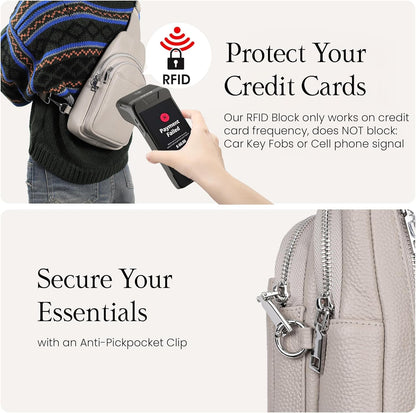 befen Genuine Leather Small Sling Bag for Women Anti-Theft Crossbody Chest Bags Fanny Packs for Travel with RFID Card Slots