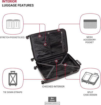 SwissGear 7272 Energie Expandable Hardside Luggage with Spinner Wheels and TSA Lock, Black, 3-Piece Set (19/24/27)