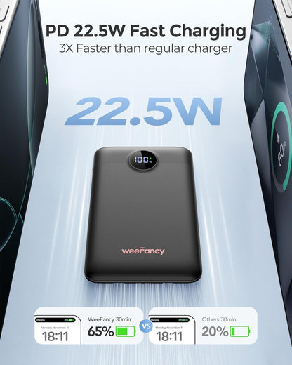 Mini Portable Charger with Built-in Cables 22.5W Fast Charging Power Bank USB-C Small Battery Pack 10000mAh Travel Essential Slim Battery for iPhone 16/15/14, Samsung 25/24, and More