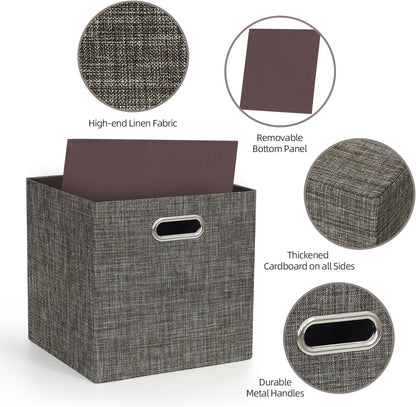 Posprica Storage Basket Bins,13×13 Foldable Storage Boxes Containers for Closet Organizer Shelf Cabinet Bookcase,Thick Fabric Drawer with Shimmer,4pcs,Brown