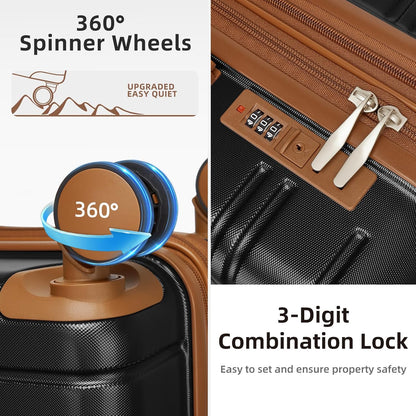 LARVENDER Luggage Sets 5 Piece Hardside Expandable Suitcase with Wheels Lock,Hardside Lightweight Rolling Suitcase for Women and Men,Black