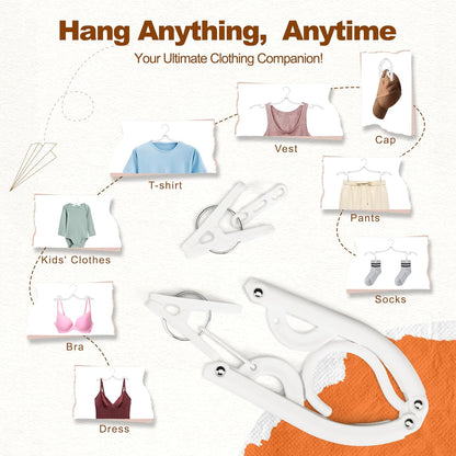 HOUSE DAY Foldable Travel Hangers 10 Pack w/10 Clips, Cruise Essentials 2025, Portable Hangers Collapsible Hanger Plastic, Travel Must Haves for Suitcase, Hotel, RV, Road Trip, Flying, Camping-White