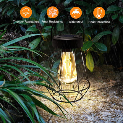 Solar Lanterns Outdoor Lights,Metal Hanging Solar Lights Outdoor Waterproof,Auto On/Off with Edison Bulb Retro Light for Yard Garden Patio Backyard Pathway Decor 2 Pack