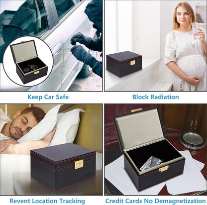 TICONN Faraday Box, Car Key Fob Protector, PU Leather Signal Blocker for Keyless Fob, RFID Signal Blocking Pouch Cage