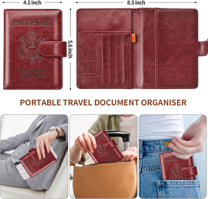 Herain Passport Holder for Travel Cruise Essentials, 2 Pcs Passport Cover Wallet Case Women Men Family, RFID Passports Book Card Holders Travel Accessorie Gifts Must Haves