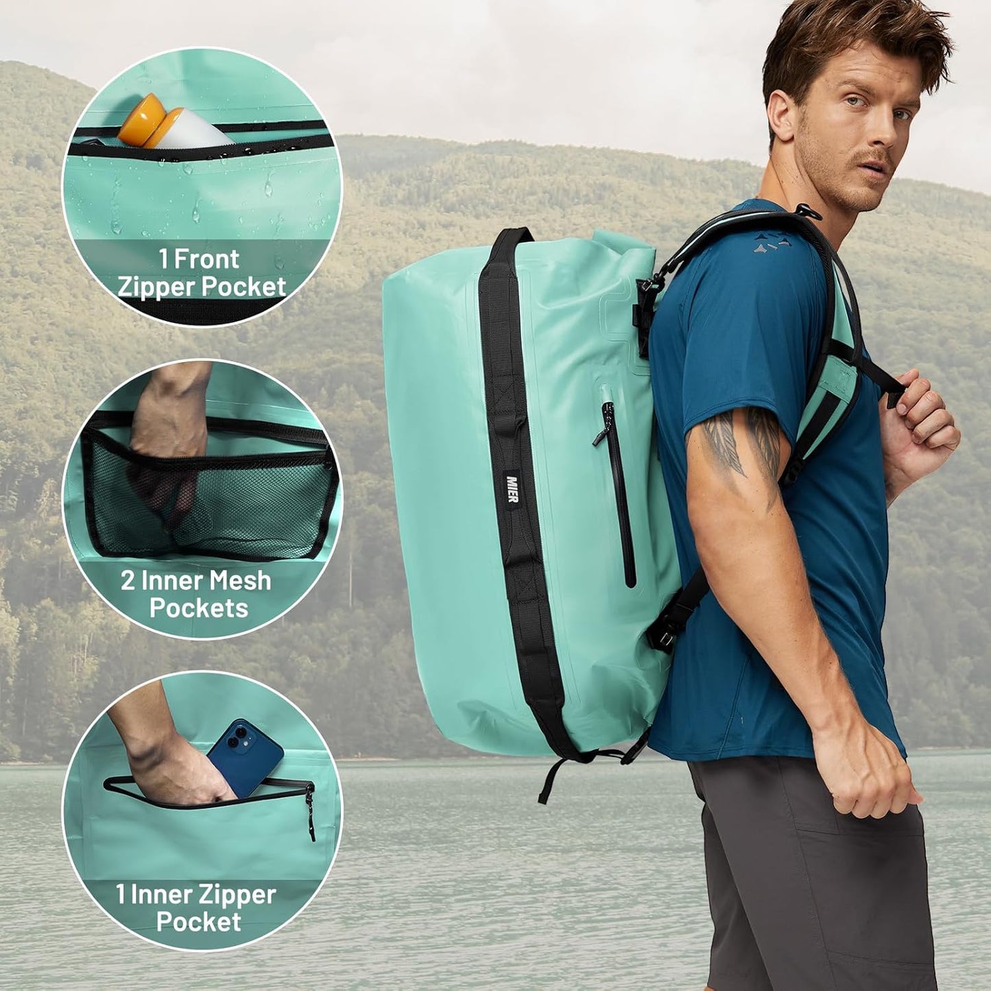 MIER Large Waterproof Duffel Bag Rolltop Dry Backpack Duffle Bags for Kayaking, Rafting, Boating, Swimming, Camping, Travel, Gym, Beach, 60L/80L