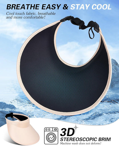 Sun Visor Hats for Women,UPF50+ Wide Brim Sun Hats Adjustable Foldable Beach Hats for Daily Travel