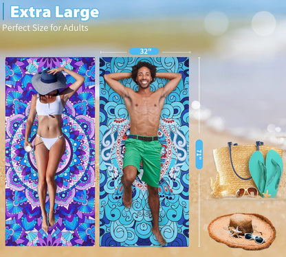 4 Pack Microfiber Oversized Lightweight Beach Towel 71"x32" Extra Thin Large Sand Free Towels Travel Swim Pool Yoga Gym for Adults Women Men Beach Essentials Accessories Vacation Gift